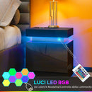 Comodino 45x35x52 cm Illuminazione LED a 16 Colori e 4 Modalità con 2 Cassetti in Legno Nero      