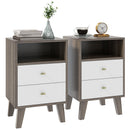 Set di 2 Comodini con 2 Cassetti e Vano Aperto 40x34x64 cm Grigio   