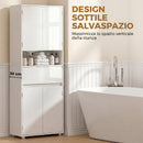 Mobile Bagno Alto Slim 60x30x170 cm con Cassetti e Ripiani in MDF e Acciaio Bianco Lucido      