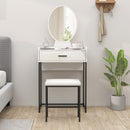 Mobile Toeletta con Specchio con Cassetto e Sgabello Imbottito in MDF Bianco   