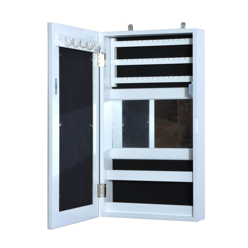 Armadio Portagioie con Specchiera da Parete in Legno Bianco 31x56x8.5 cm 