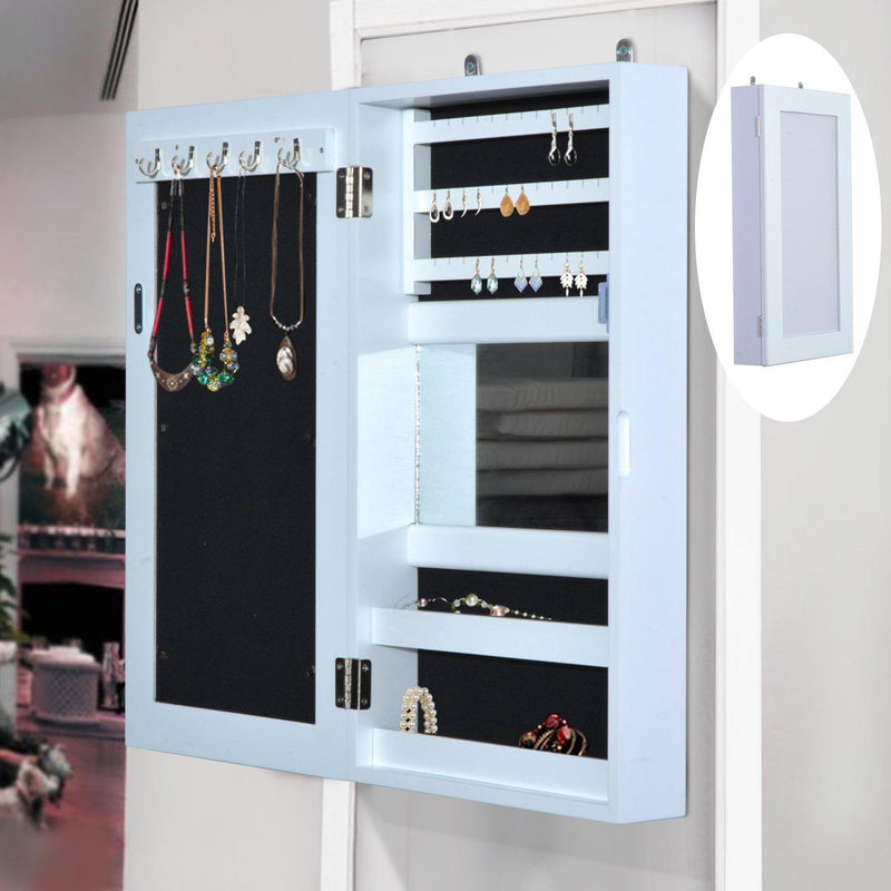 Armadio Portagioie con Specchiera da Parete in Legno Bianco 31x56x8.5 cm 