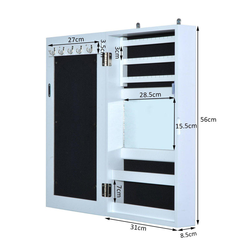 Armadio Portagioie con Specchiera da Parete in Legno Bianco 31x56x8.5 cm 