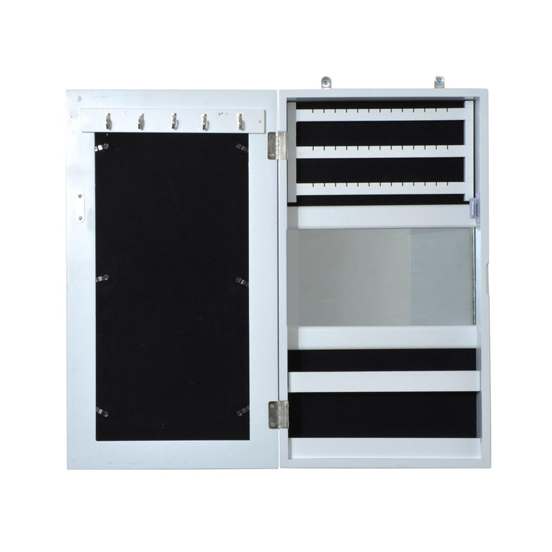 Armadio Portagioie con Specchiera da Parete in Legno Bianco 31x56x8.5 cm 