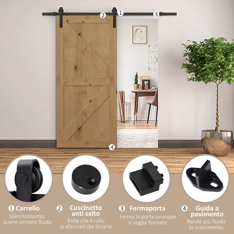 Binario per Porte Scorrevoli con Kit di Accessori Nero 200x4x0.6 cm 