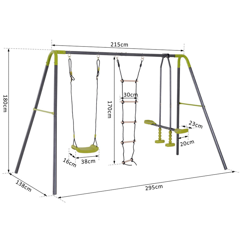Parco Giochi Altalena Cavalluccio e Scaletta per Bambini in Metallo Verde 