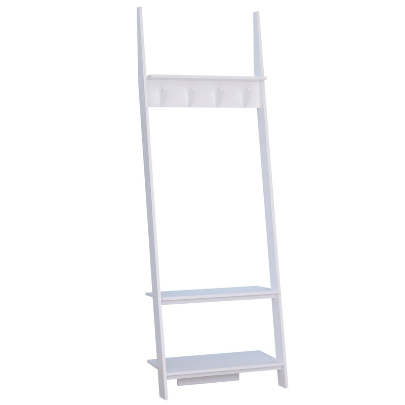 Appendiabiti da Ingresso a 3 Ripiani 4 Ganci in Legno Bianco 67x38.5x196 cm 