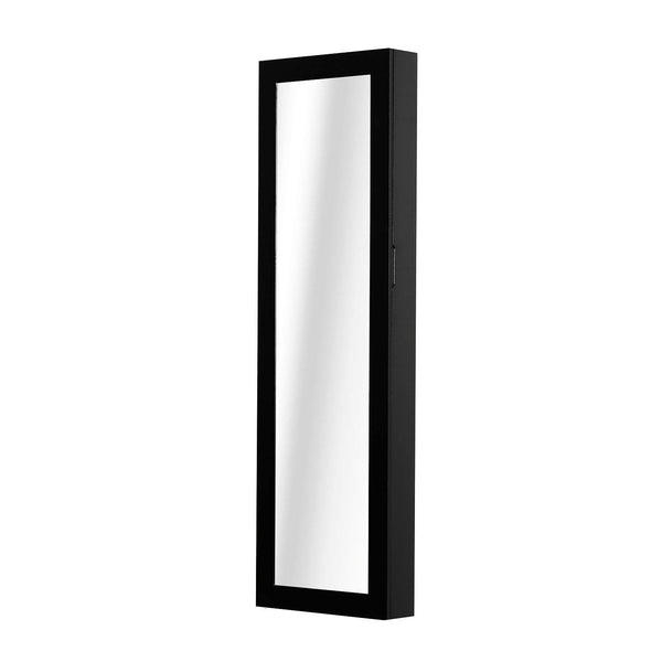 Armadio Portagioielli da Parete con Specchio in Legno MDF Nero 37x9.5x121 cm sconto