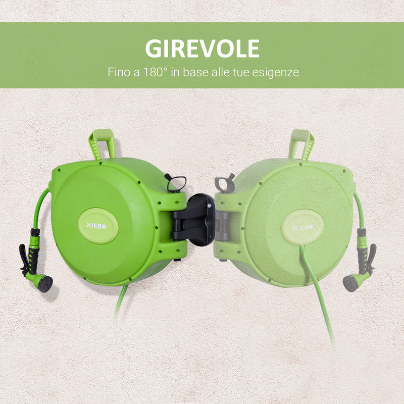 Rullo Avvolgitubo Riavvolgimento Automatico con Ugello Multifunzionale Giardino 20 Metri 