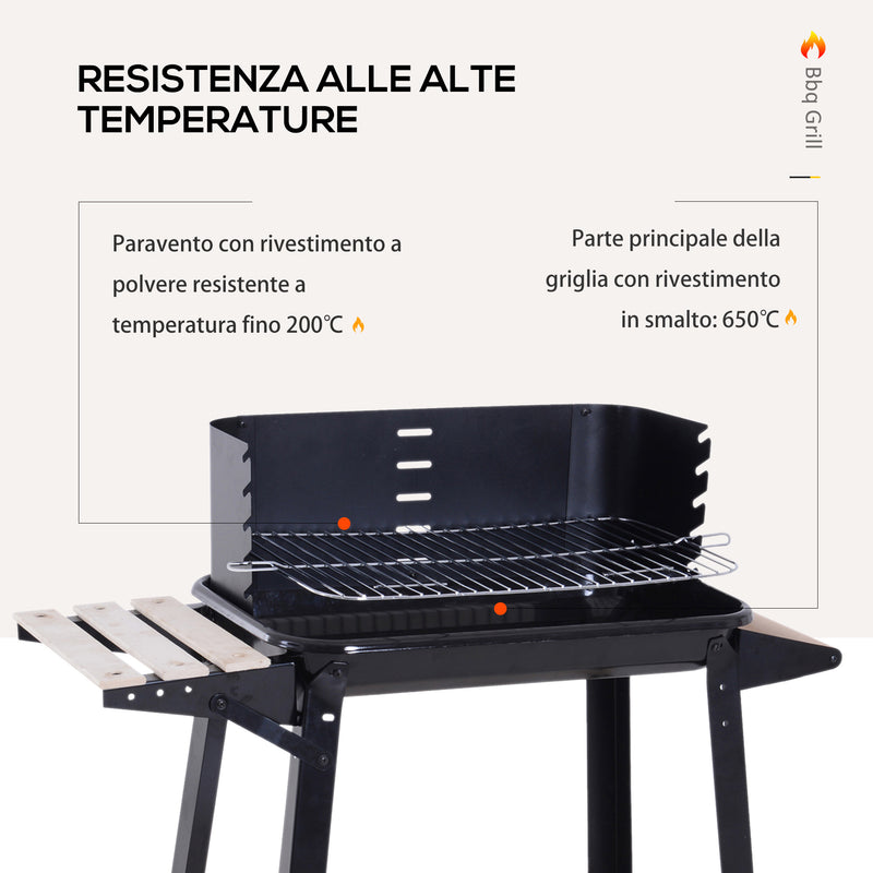 Barbecue a Carbone Carbonella Picnic Altezza Regolabile Nero 87x45x83 cm 