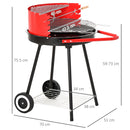 Barbecue a Carbone Carbonella con Ruote Nero e Rosso 67x51x82 cm 