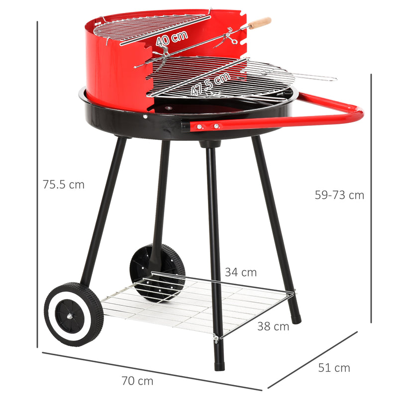 Barbecue a Carbone Carbonella con Ruote Nero e Rosso 67x51x82 cm 