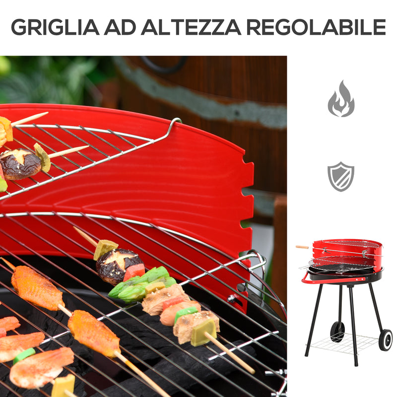 Barbecue a Carbone Carbonella con Ruote Nero e Rosso 67x51x82 cm 