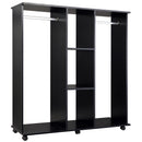 Armadio Guardaroba a 5 Ripiani con Ruote e Barre Appendiabiti in Legno e Alluminio Nero 120x40x128 cm 