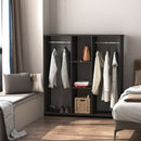 Armadio Guardaroba a 5 Ripiani con Ruote e Barre Appendiabiti in Legno e Alluminio Nero 120x40x128 cm 