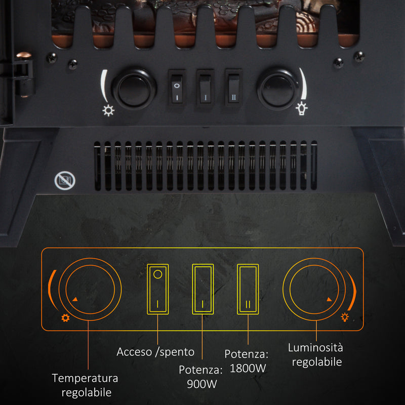 Camino Elettrico da Terra Effetto Fiamma 1800W Nero 