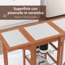 Carrello da Cucina Servizio Ausiliare in Legno e Metallo Cromato con 6 Ruote e Cassetto