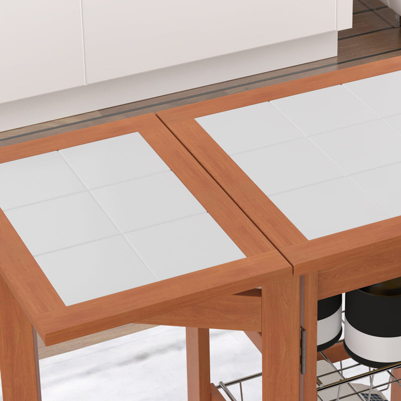 Carrello da Cucina Servizio Ausiliare in Legno e Metallo Cromato con 6 Ruote e Cassetto