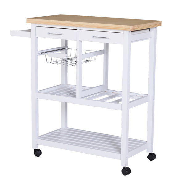 sconto Carrello da Cucina in Legno con 2 Ripiani e Cassetti Bianco 84,5x37,2x85 cm