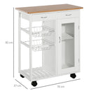 Carrello da Cucina con Cassetti e 2 Cesti in Legno di Pino Bianco 70x37x85 cm