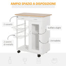 Carrello da Cucina con Cassetti e 2 Cesti in Legno di Pino Bianco 70x37x85 cm