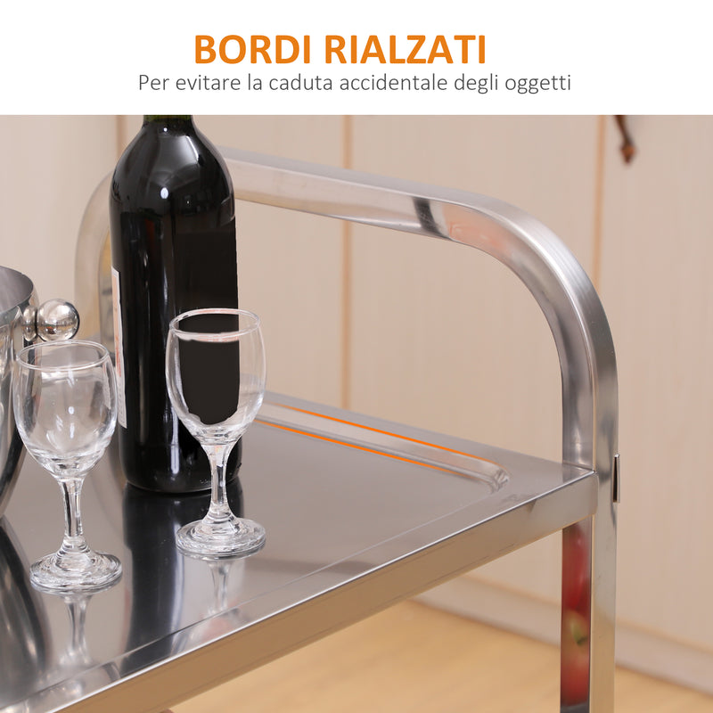 Carrello Portavivande da Cucina 3 Ripiani in Acciaio Inox 85x45x90 cm