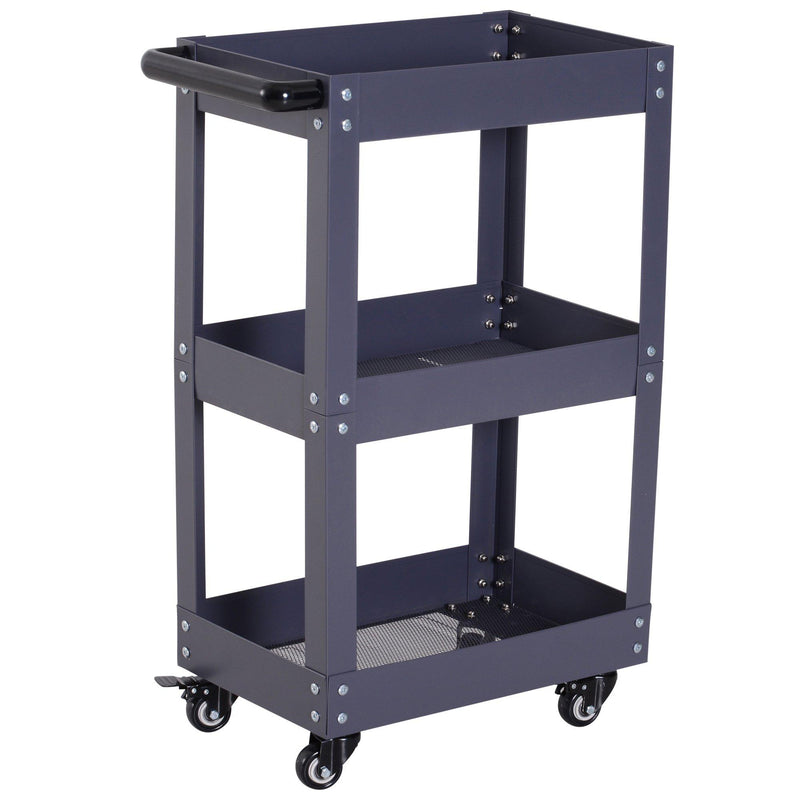 Carrello in Acciaio 3 Ripiani Nero 43.5x28x78 cm 