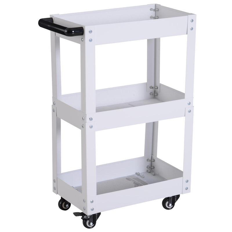 Carrello in Acciaio 3 Ripiani Bianco 43.5x28x78 cm 