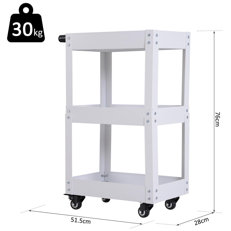 Carrello in Acciaio 3 Ripiani Bianco 43.5x28x78 cm 
