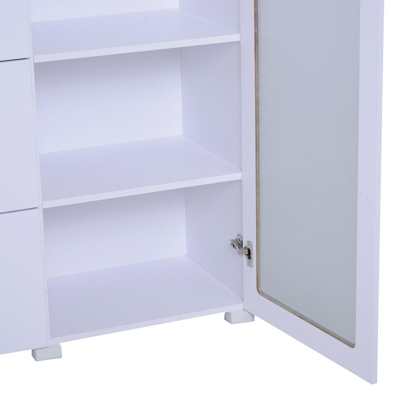 Mobiletto Cassettiera 4 Cassetti 3 Ripiani in Legno e Vetro Temperato Bianco 100x40x116.5 cm 