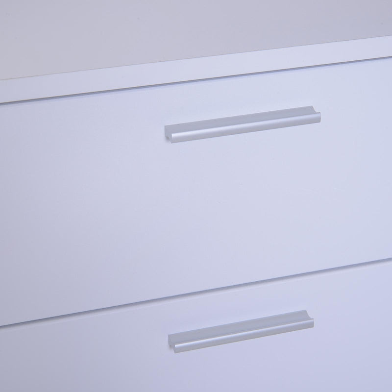 Mobiletto Cassettiera 4 Cassetti 3 Ripiani in Legno e Vetro Temperato Bianco 100x40x116.5 cm 