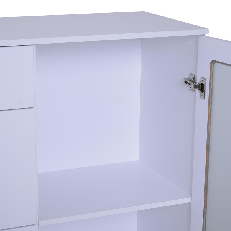 Mobiletto Cassettiera 4 Cassetti 3 Ripiani in Legno e Vetro Temperato Bianco 100x40x116.5 cm 