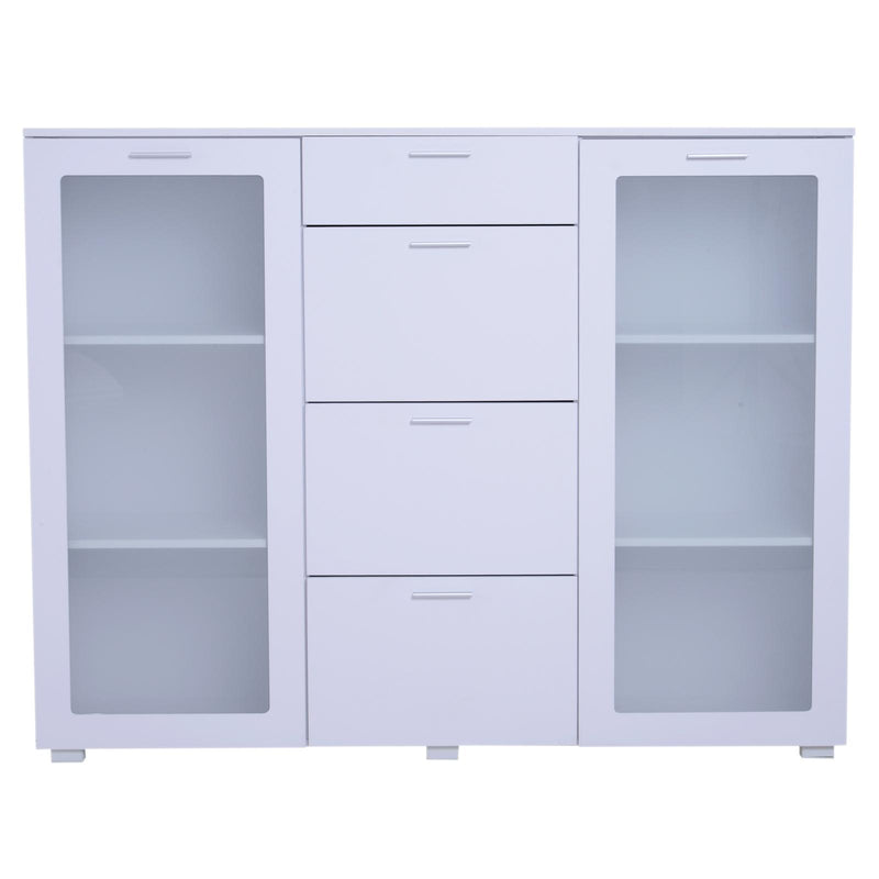 Mobile Cassettiera in Legno e Vetro Bianco 150x40x116.5 cm 