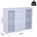 Mobile Cassettiera in Legno e Vetro Bianco 150x40x116.5 cm 