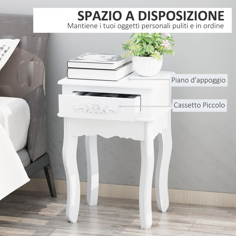 Comodino con Cassetto in Legno Bianco 40x35x60 cm 