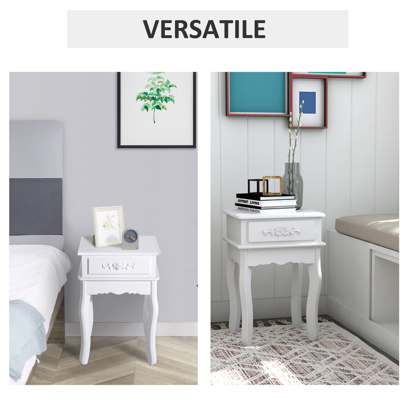 Comodino con Cassetto in Legno Bianco 40x35x60 cm 