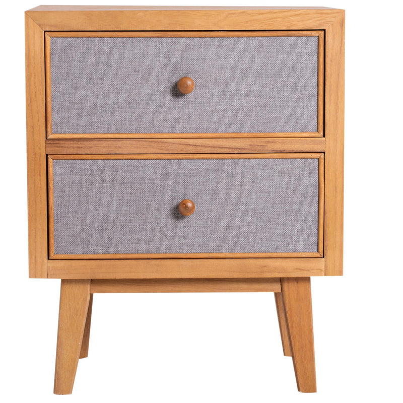 Comodino in Legno 2 Cassetti Legno e Grigio 44x30x55 cm 