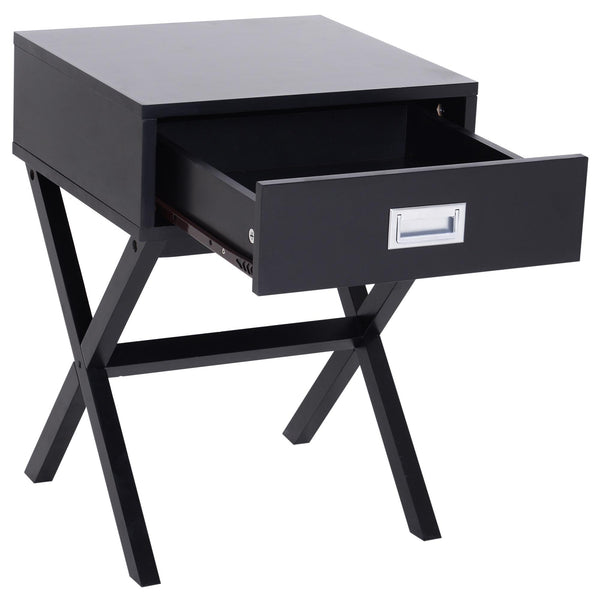 acquista Comodino Stile Industrial con Cassetto in Legno Nero 40x40x55 cm