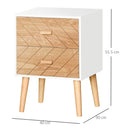 Comodino in Legno 2 Cassetti Stile Scandinavo Bianco e Legno 40x30x55,5 cm 