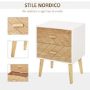 Comodino in Legno 2 Cassetti Stile Scandinavo Bianco e Legno 40x30x55,5 cm 