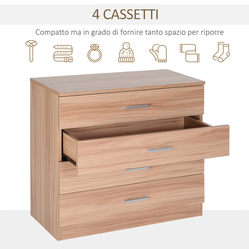 Cassettiera con 4 Cassetti in Legno 72x33.5x67 cm 
