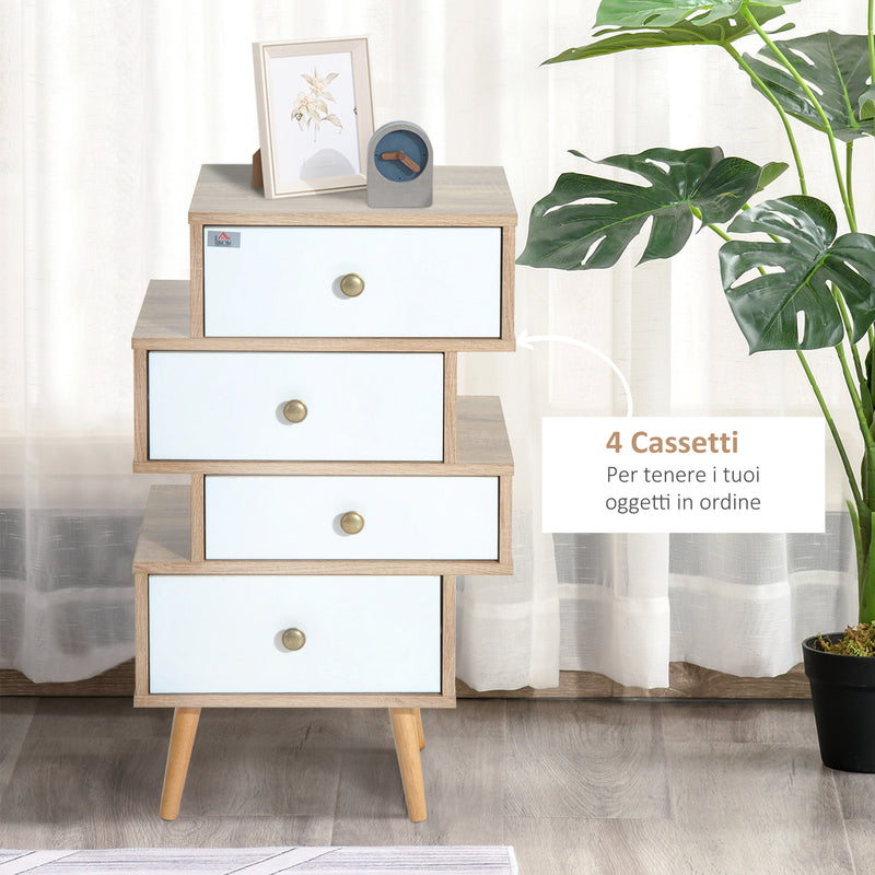 Cassettiera in Legno Stile Nordico Legno e Bianco 47x29.5x81 cm 