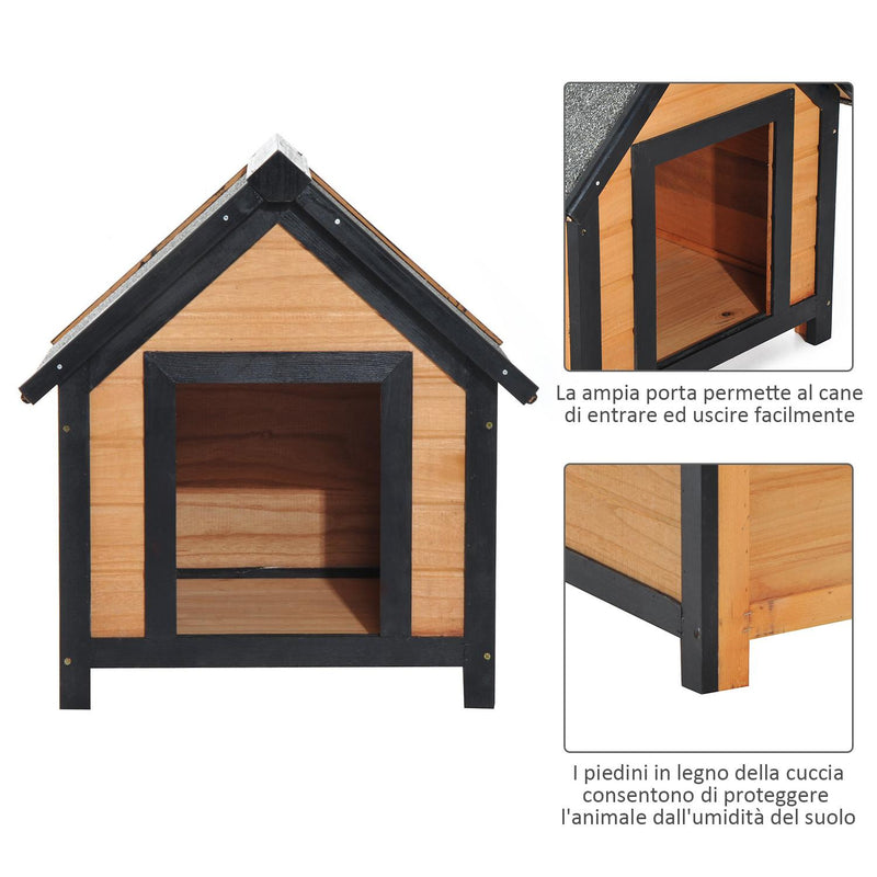 Cuccia per Cani da Esterno con Tetto Spiovente in Legno di Abete Impermeabile 56x60.5x66 cm 