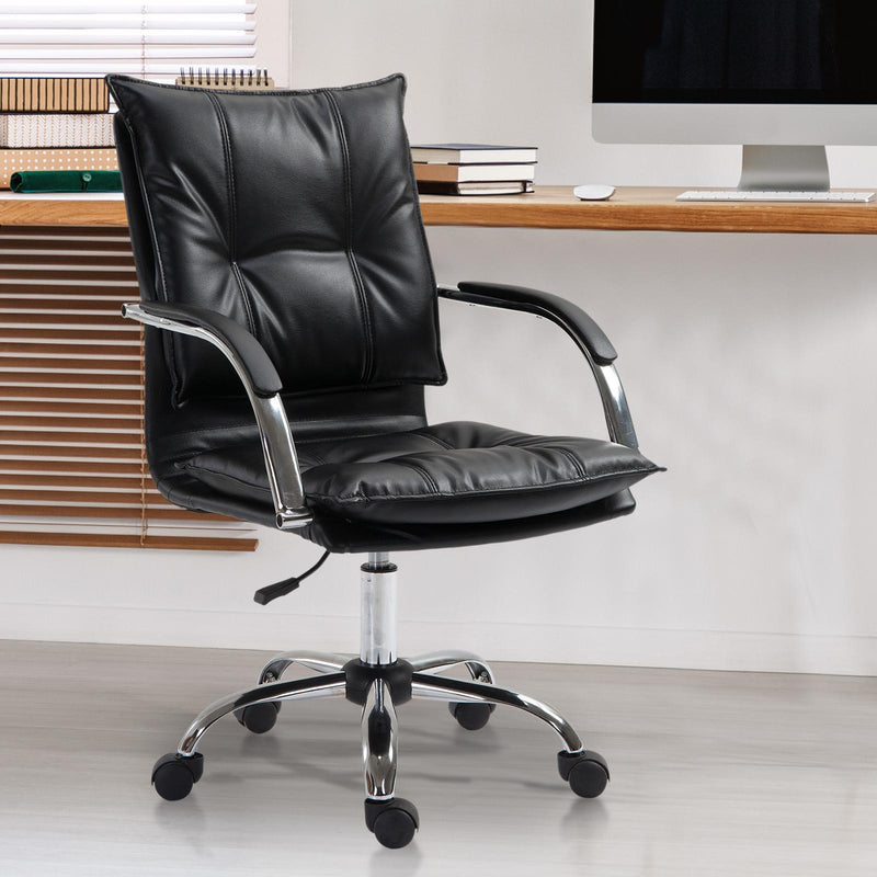 Poltrona Direzionale da Ufficio Imbottita con Altezza Regolabile in Pelle PU Nero 