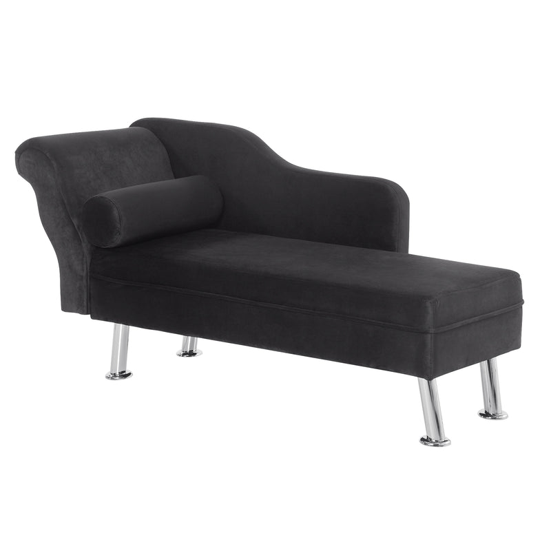 Divano Chaise Longue con Cuscino Rotondo in Flanella Nero 160x56x75 cm 