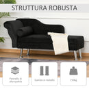 Divano Chaise Longue con Cuscino Rotondo in Flanella Nero 160x56x75 cm 