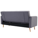 Divano Letto 3 Posti in Tessuto di Lino Imbottitura Extra con Piedini in Legno Grigio Chiaro 