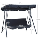 Dondolo da Giardino a 3 Posti con Tettuccio Parasole Inclinabile in Acciaio Nero 