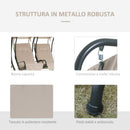 Dondolo da Giardino 2 Posti con Tettuccio Parasole e Vassoio Porta Bevande in Acciaio Beige 