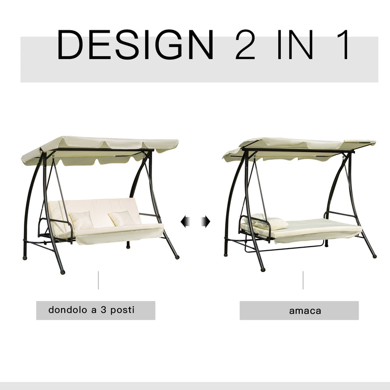 Dondolo da Giardino 3 Posti con Tettuccio Crema 200x125x170 cm 